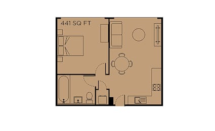 A floor plan of a 441 square foot apartment.