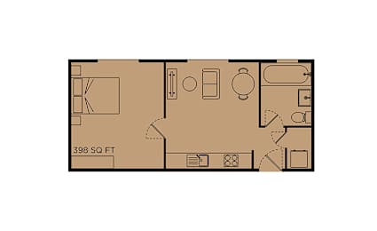 A floor plan of a 398 square feet house.