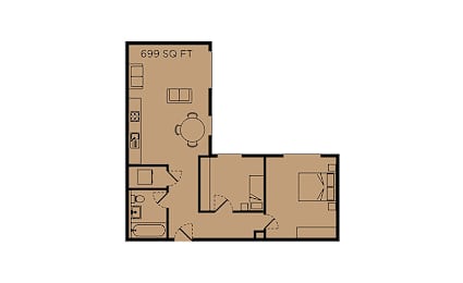 A floor plan of a 699 square foot home.