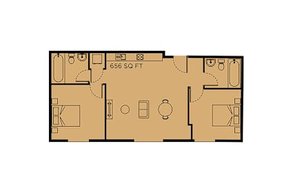 A floor plan of a 656 square foot room.