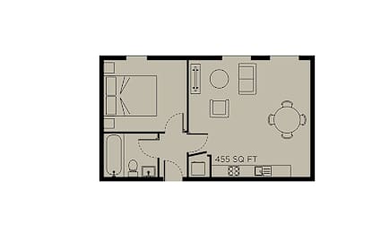 A floor plan of a 455 square feet apartment.