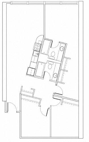 Floor Plan  A black and white architectural floor plan of a building.