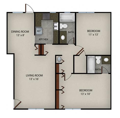 Floor Plan  2 Bedroom 2 Bath | 1084 SF.