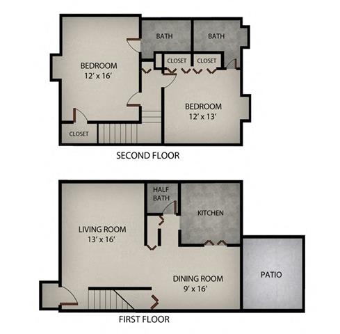 Floor Plan  2 Bedroom Townhome |1190 SF.