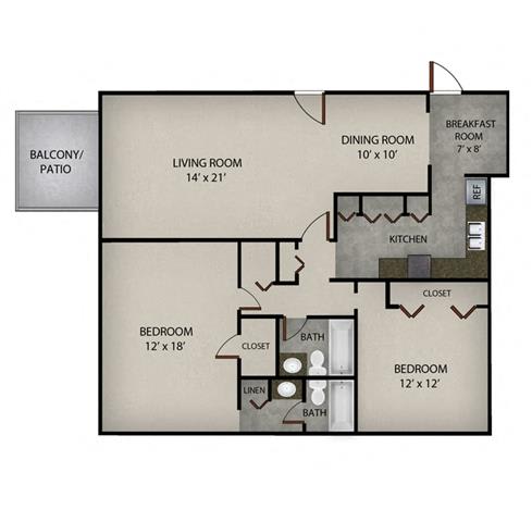 Floor Plan  2 Bedroom 2 Bath | 1352 SF.