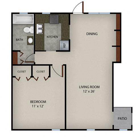 Floor Plan  1 Bedroom 1 Bath|750 SF.
