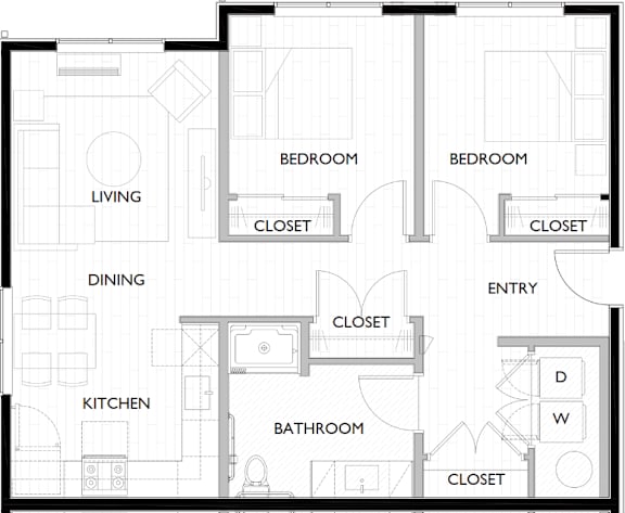 Floor Plan  A black and white floor plan of a house with labeled rooms.