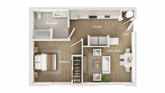 Floor Plan  Beech Street Commons 1 Bedroom Floorplan Rendering