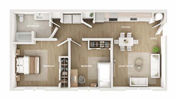 Floor Plan  Beech Street Commons 2 Bedroom Floorplan Rendering