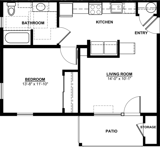 Floor Plan  Fern Ridge 1 Bedroom Floor Plan A