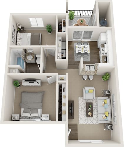 Floor Plan  2 bed 1 bath B at West Park Apartments, New Mexico 87114