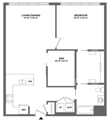 Floor Plan  one bedroom with den, bonus space, luxury, large closets,