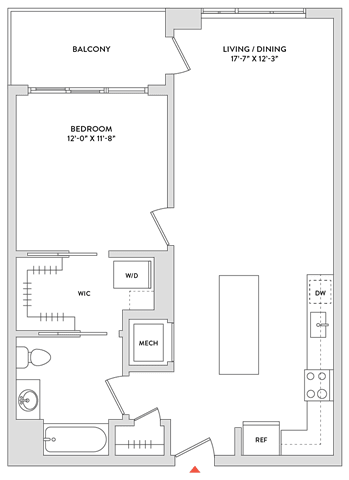 Floor Plan  A floor plan of a house with a living room, dining room, bedroom, and bathroom.