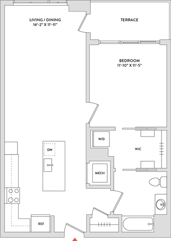 Floor Plan  A floor plan of a house with a living room, dining room, kitchen, and bathrooms.