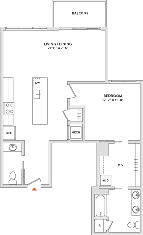 Floor Plan  A floor plan of a house with a saloon and two bedrooms.