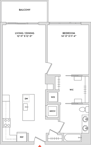 Floor Plan  A floor plan of a house with a living room, dining room, and bedroom.