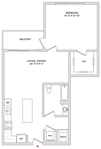 Floor Plan  A floor plan of a house with a living room, dining room, kitchen, and two bathrooms.