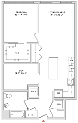 Floor Plan  A floor plan of a house with a living room, dining room, and two bedrooms.