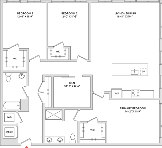 Floor Plan  A floor plan of a house with labeled rooms and dimensions.