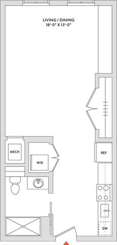 Floor Plan  A floor plan of a living and dining area with a kitchen.
