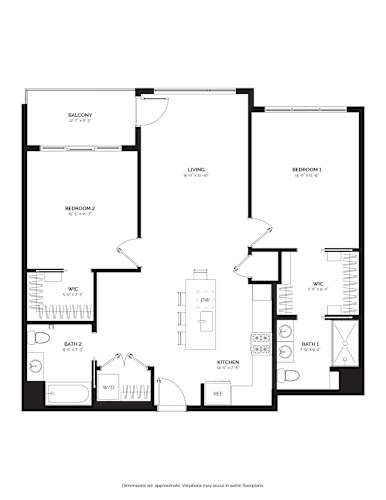 Floor Plan  large two bedroom, two bathroom, private balcony, built in closets