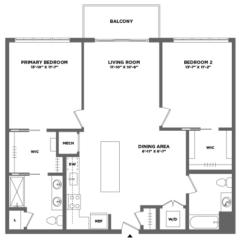 Floor Plan  A floor plan of a balcony with three bedrooms and a living room.