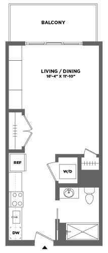 Floor Plan  A floor plan of a balcony with a living and dining area.