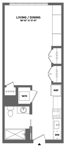 Floor Plan  A floor plan of a living and dining area sized 18'x10'x13'.