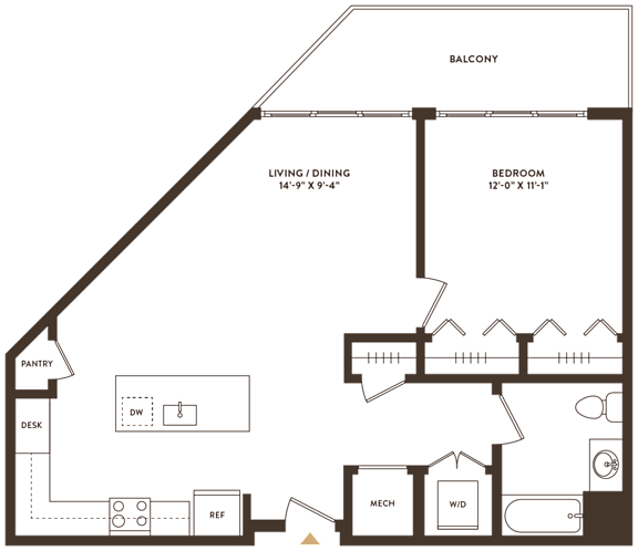 Floor Plan  A floor plan of a house with a living room, dining room, bedroom, and pantry.