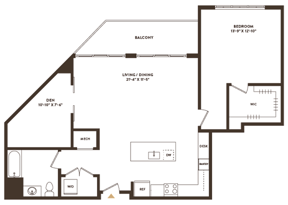 Floor Plan  A floor plan of a house with a living room, dining room, kitchen, and two bedrooms.
