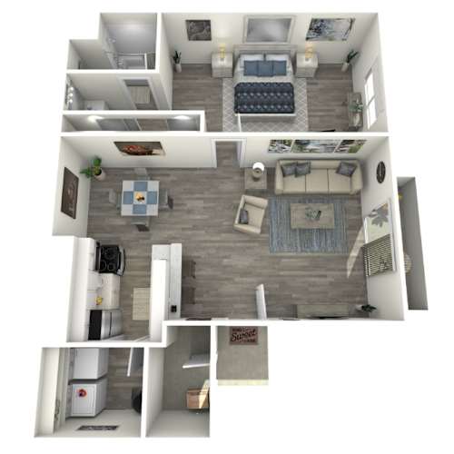 Floor Plan  A 3D rendered image of a house layout.