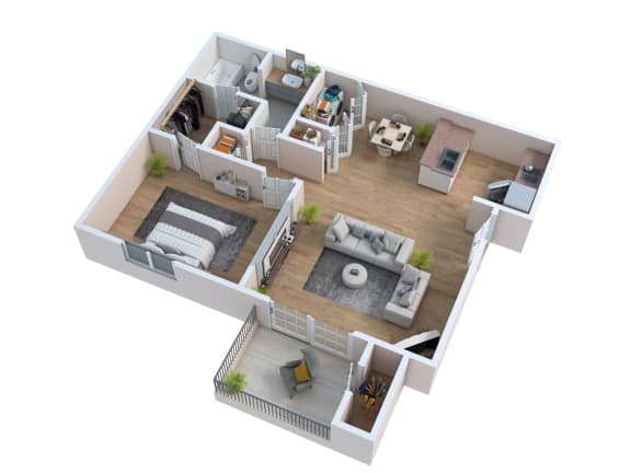Floor Plan  a 3d floor plan of a house with a bedroom and a living room