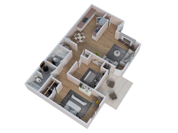 Floor Plan  a 3d floor plan of a home with a bedroom and a living room