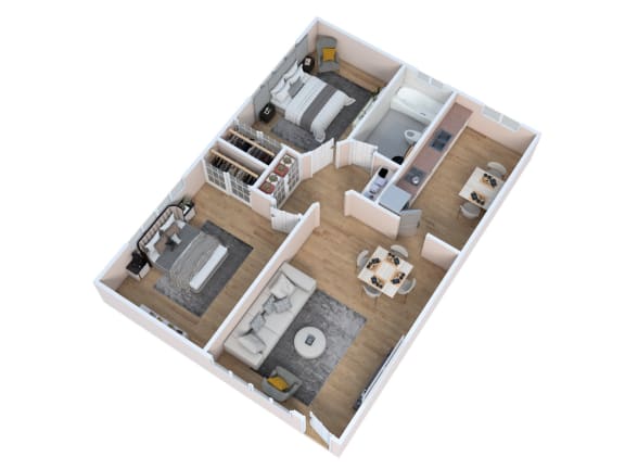 Floor Plan  a 3d floor plan of a home with a bedroom and a living room
