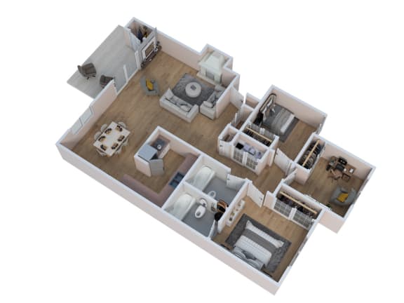 Floor Plan  a 3d floor plan of a home with a bedroom and a living room