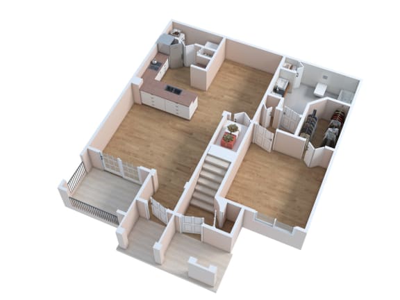 Floor Plan  a 3d floor plan of a home with a living room and a dining room