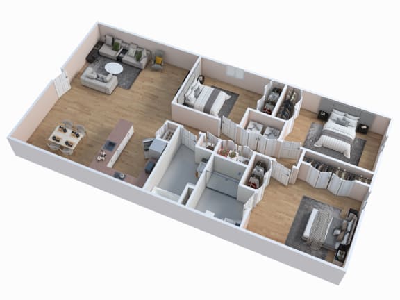 Floor Plan  a 3d floor plan of a house with a bedroom and living room