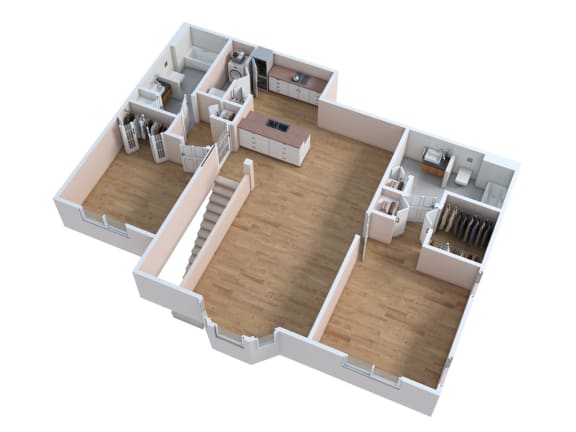 Floor Plan  an overhead view of an open floor plan with a kitchen and living room