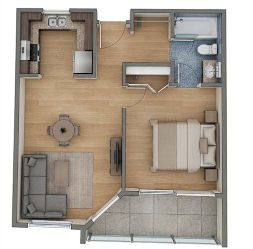 Floor Plan  Studio 1 bath at Chamoune Senior Apartments, San Diego, CA, 92115