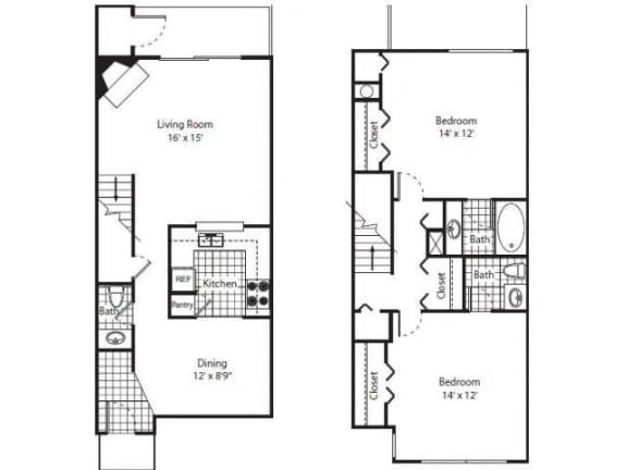 Floor Plan  two bedroom two bathroom at Laurel Grove Apartment Homes, Orange Park, 32073