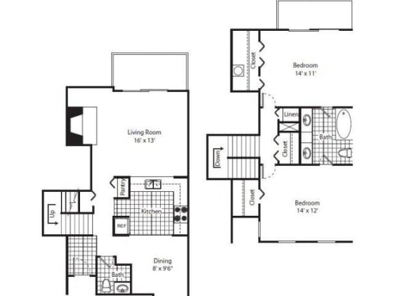 Floor Plan  two story two bedroom at Laurel Grove Apartment Homes, Orange Park, Florida