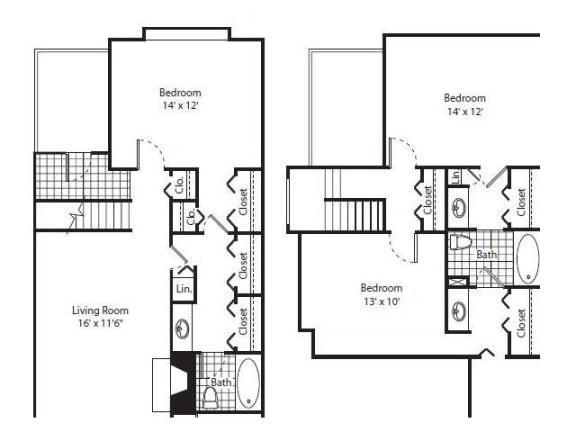 Floor Plan  Two story three bedroom at Laurel Grove Apartment Homes, Orange Park