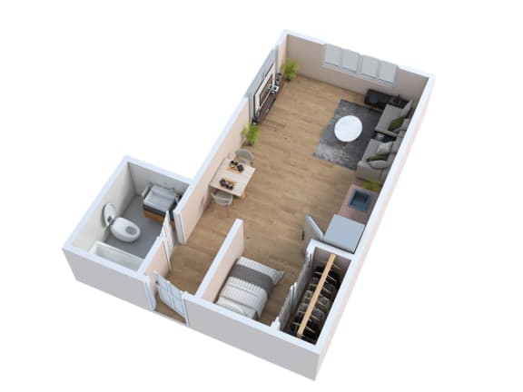 Floor Plan  an overhead view of a bedroom with a living room
