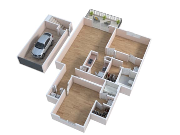 Floor Plan  a 3d floor plan of a house with a car