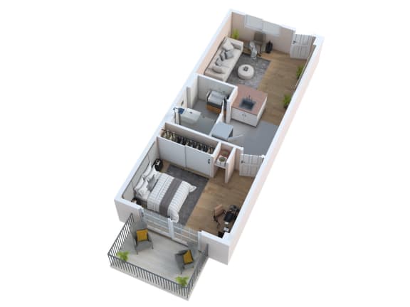 Floor Plan  a stylized floor plan with a bedroom and a living room