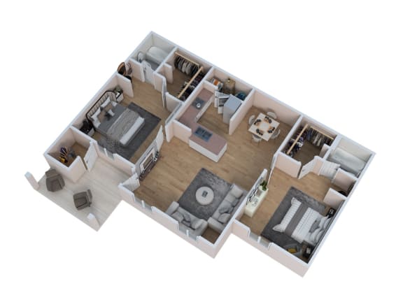 Floor Plan  a 3d floor plan of a house with a bedroom and a living room