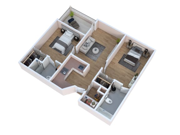 Floor Plan  a 3d floor plan of a home with a bedroom and a living room