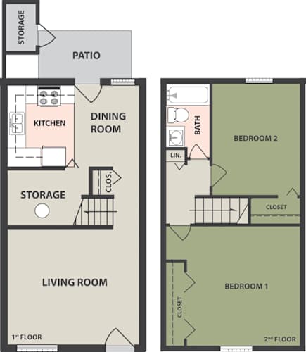 Floor Plan  A diagram of a two-story house with labeled rooms.