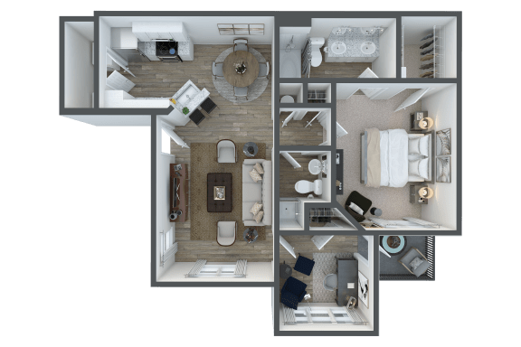 Floor Plan  1 Bed 2 Bath Garden LG