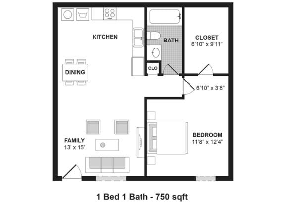 Floor Plan  1 Bed 1 Bath Garden